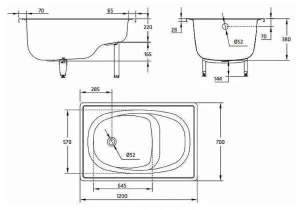 стальная ванна blb europa mini b2se 120x70 см, сидячая, цвет белый