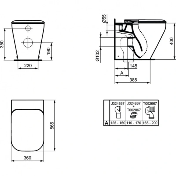 унитаз приставной ideal standard tonic ii aquablade® k317201