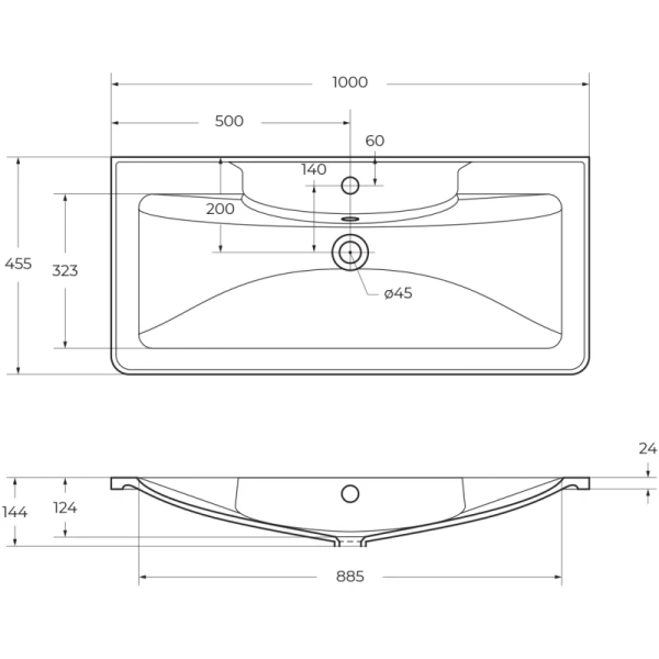раковина belbagno 100 bb1000/455-lv-mr-alr полувстраиваемая, 100x45.5 см, белая