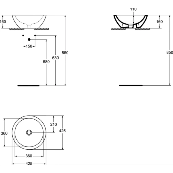 раковина накладная ideal standard strada 43см. k078301 белая