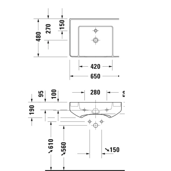 раковина duravit bento starck box 2379652000 подвесная 650х480мм,, с 1 отв под смеситель, белая с покрытием hygieneglaze