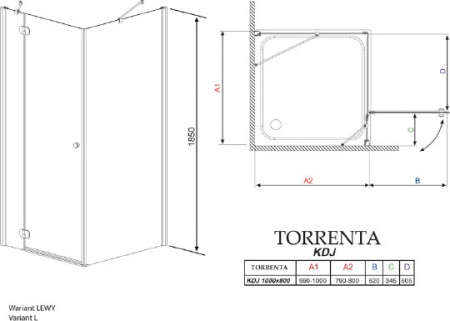 душевой уголок radaway torrenta kdj 100 l×80 графитовое