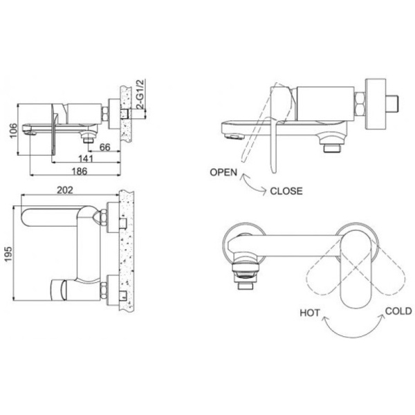 смеситель для ванны с душем bravat opal f6125183cp-01-rus