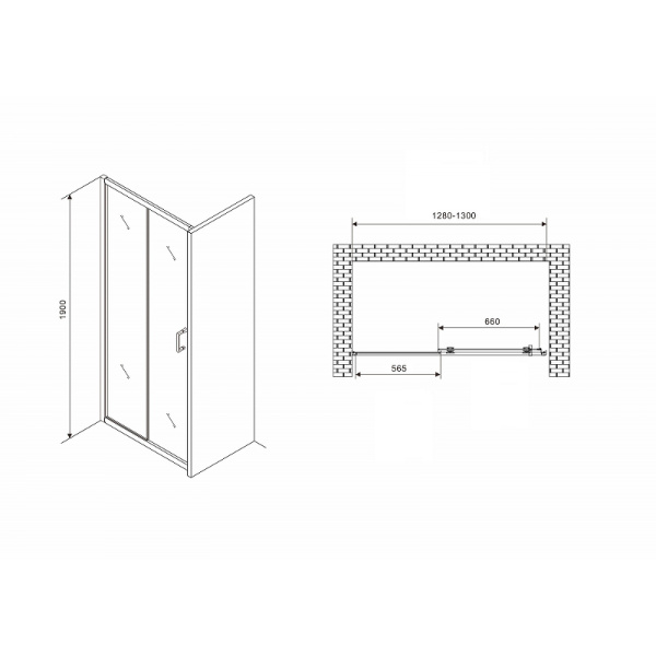 душевая дверь abber schwarzer diamant 130 ag30130b5 профиль черный, стекло прозрачное