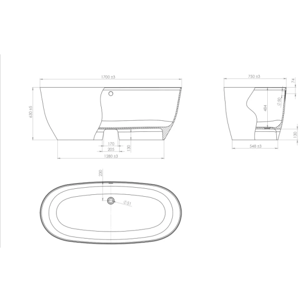 ванна из искусственного камня astra form атрия 170х75 01010011 без гидромассажа