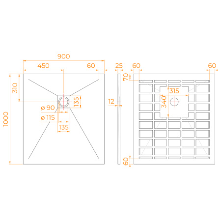 душевой поддон прямоугольный rgw stone tray-w 900x1000