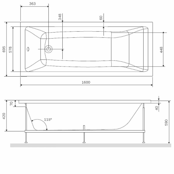 каркас для ванны 160х70 см am.pm gem w93a-160-070w-r