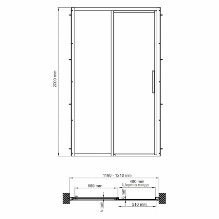 душевая дверь wasserkraft lopau 120 32s05l профиль хром, стекло прозрачное