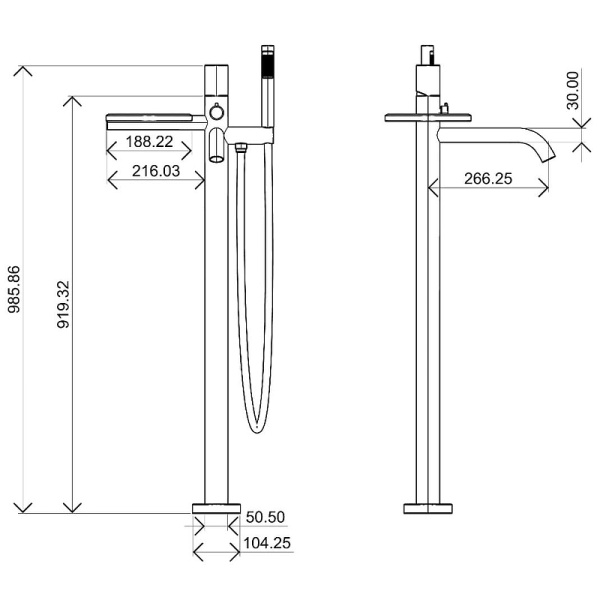 смеситель для ванны boheme stick 129-gm.2 оружейная сталь