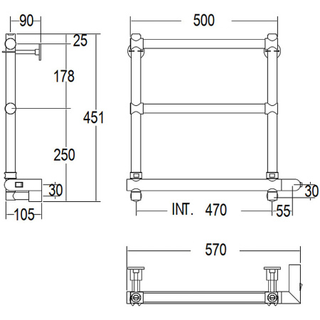 электрический полотенцесушитель margaroli sole 540-3 box 5404703obnb бронза