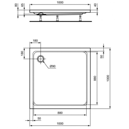 душевой поддон ideal standard hotline 100×100 k276801 белый