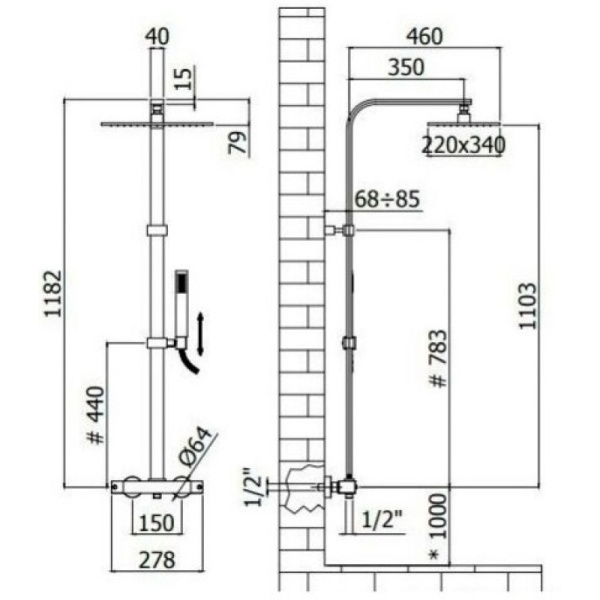 душевая система paffoni city zcol664no 34x22 см, черный матовый