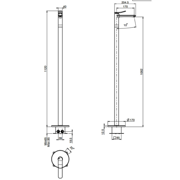 смеситель fima carlo frattini flo f3801/pnor для раковины, напольный, золото