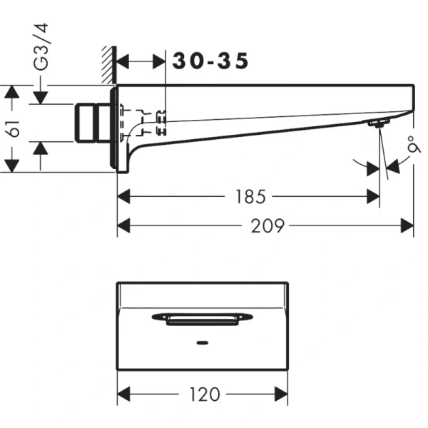 излив для ванны 185 мм hansgrohe metropol 32543140