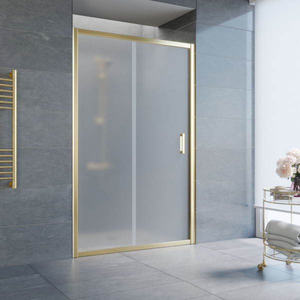 дверь для душевой кабины в нишу vegas glass zp 120 09 10 профиль золото, стекло, стекло сатин