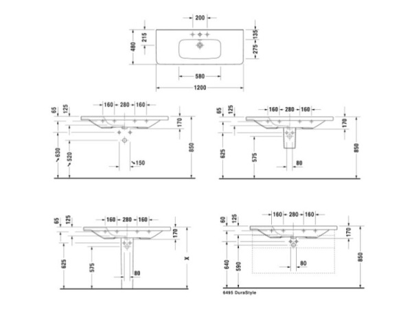 раковина полувстраиваемая 120 см duravit durastyle 23201200001