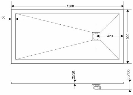 душевой поддон из искусственного камня rgw stt st-0139g 90x130x2,5 серый