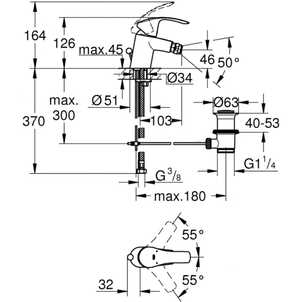 смеситель grohe eurosmart new 23789002 для биде, с донным клапаном, хром