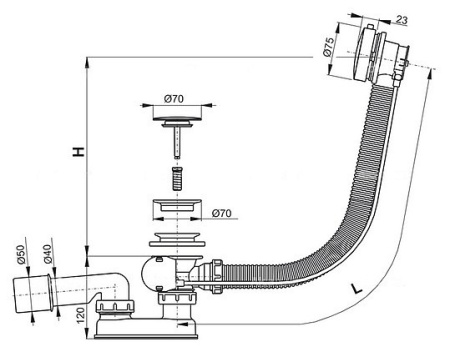 слив-перелив для ванны alcaplast a551кm