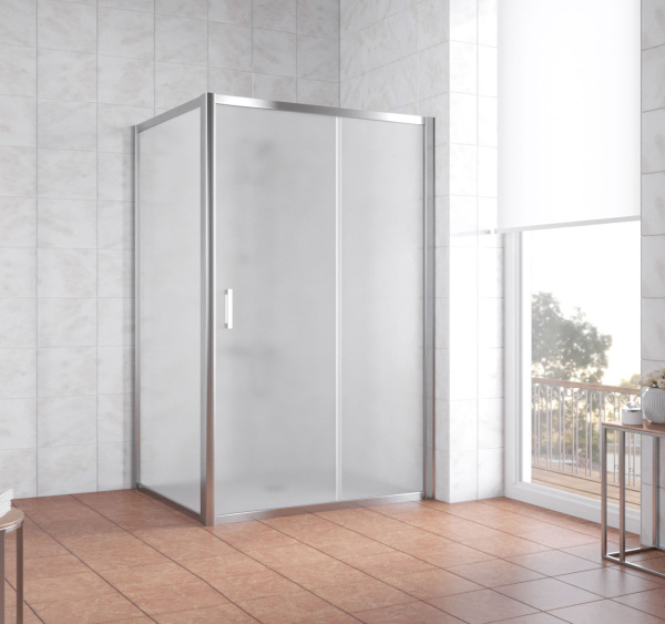 душевой уголок vegas glass zp+zpv 140*90 08 10 профиль глянцевый хром, стекло сатин
