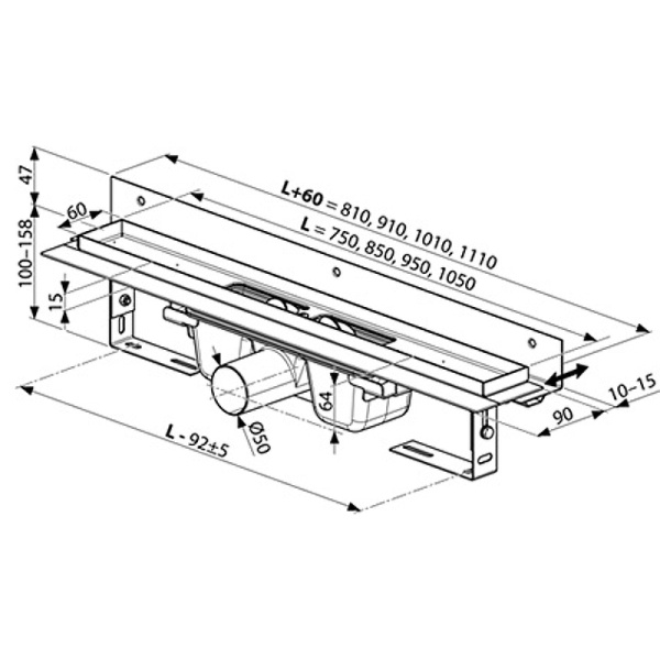 душевой лоток ravak chrome ozw 75 x01624 с решеткой, хром