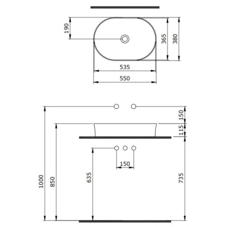 раковина 55x38 см berges ego sl 181612
