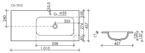 раковина ceramicanova grace cn7015 100 см, накладная, чаша справа, белая