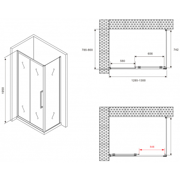 душевой уголок abber schwarzer diamant 130×80 ag30130bmхh-s80bm профиль черный, стекло матовое