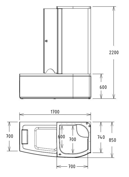 акриловая ванна gemy g8040 c r гидромассажная, 170х85х220 см, правосторонняя, цвет белый