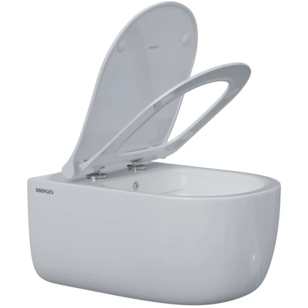 унитаз подвесной berges ego xl 082138 безободковый, с функцией биде, с сиденьем микролифт, белый