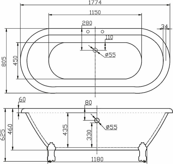 акриловая ванна belbagno 177х80 bb21 без гидромассажа