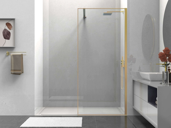 душевая перегородка vincea walk-in 90 vsw-1hs900clg профиль брашированное золото прозрачное