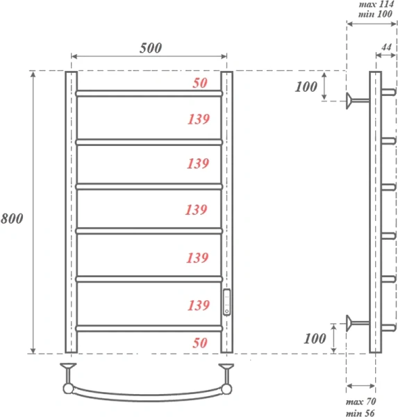 полотенцесушитель point афина pn04858 электрический, 50x80 см, хром