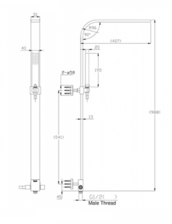 душевая система bravat arc d224c-eng без смесителя для ванны, верхний душ цвет хром