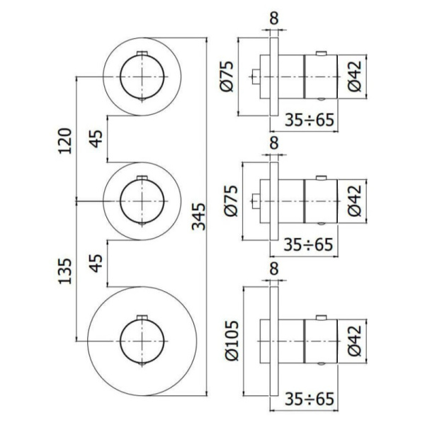 смеситель paffoni modular box mde018cr для душа, термостат, встраиваемый, с внутренней частью, 2 потребителя, хром глянцевый
