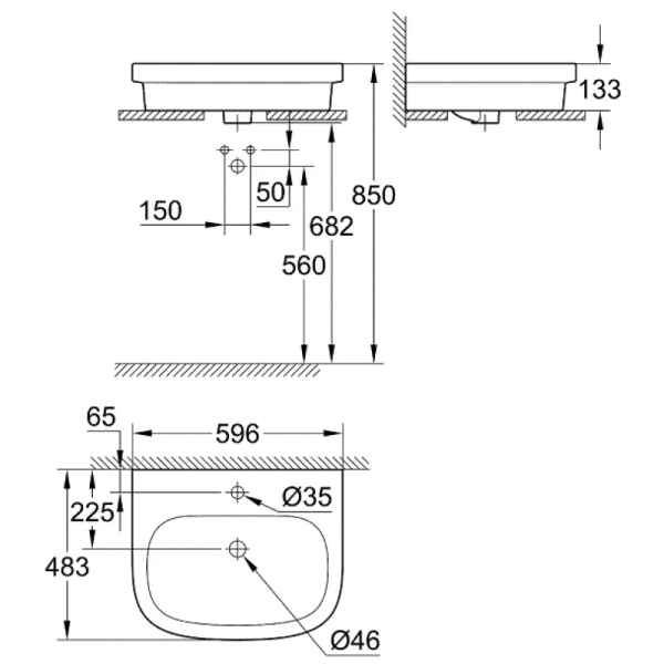раковина 59,6x48,3 см grohe euro ceramic 39337000