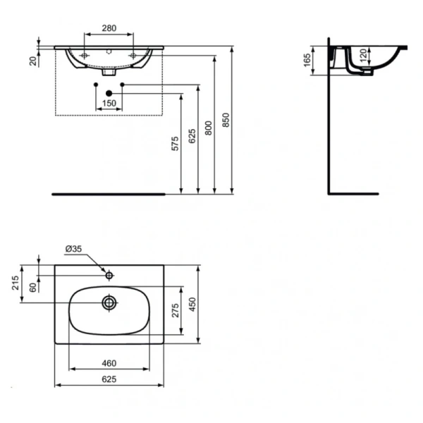 раковина полувстраиваемая ideal standard tesi 60 см t3510v1