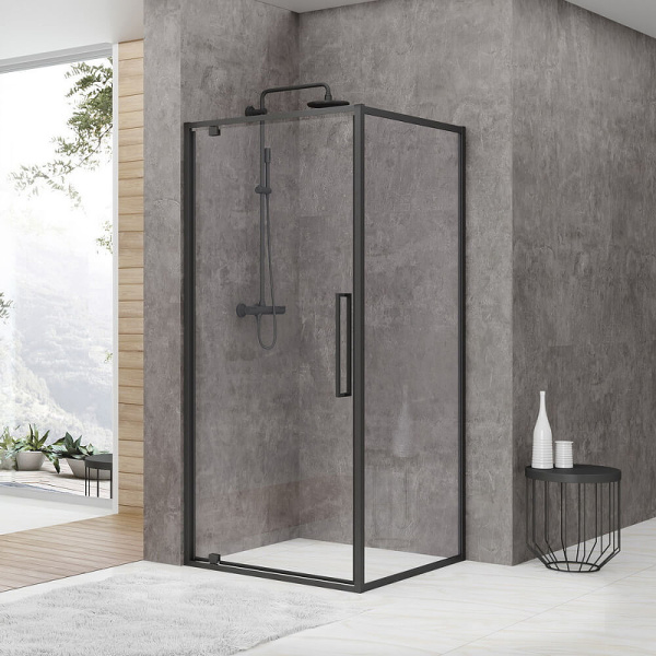 душевой уголок black&white stellar wind s877-900х900 профиль черный, стекло прозрачное