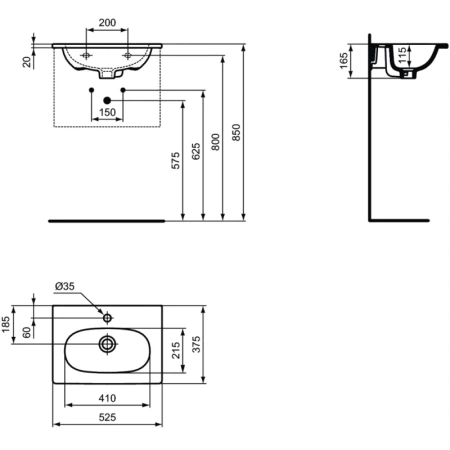 раковина полувстраиваемая ideal standard tesi vanity 53х37 см, белый, t351101