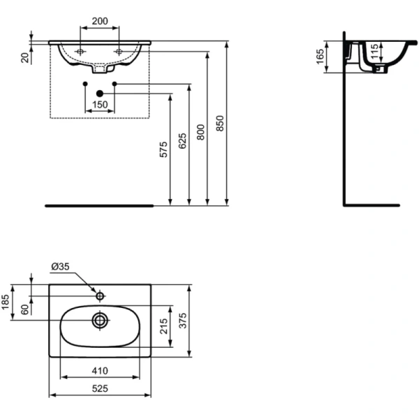 раковина полувстраиваемая ideal standard tesi vanity 53х37 см, белый, t351101