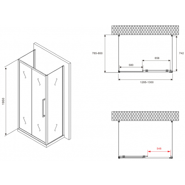 душевой уголок abber schwarzer diamant 130×80 ag30130bmхh-s80bm-s80bm профиль черный, стекло матовое