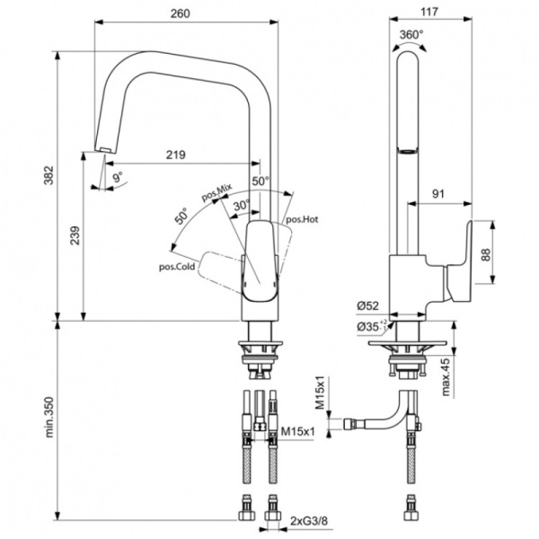 смеситель для кухни ideal standard ceraplan iii b0960aa