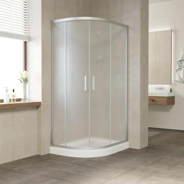 душевой уголок vegas glass zs-f 90*80 07 10 профиль матовый хром, стекло сатин