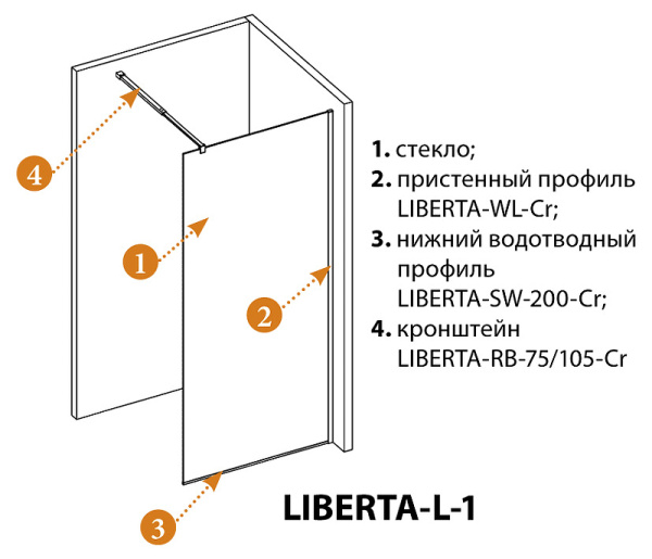 душевая перегородка cezares liberta 125 liberta-l-1-125-c-cr профиль хром стекло прозрачное