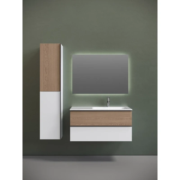 тумба с раковиной sancos delta dl100rw + cn7015 101 см r, подвесная, светлый дуб/белый матовый