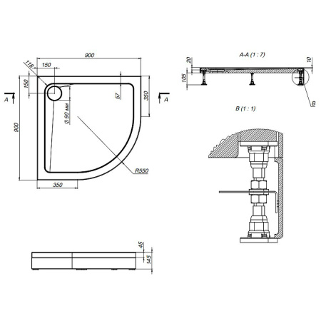 душевой поддон am.pm gem w90t-401-090w 90×90