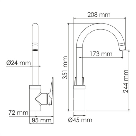 смеситель для кухни wasserkraft glan 6607 цвет черный глянцевый
