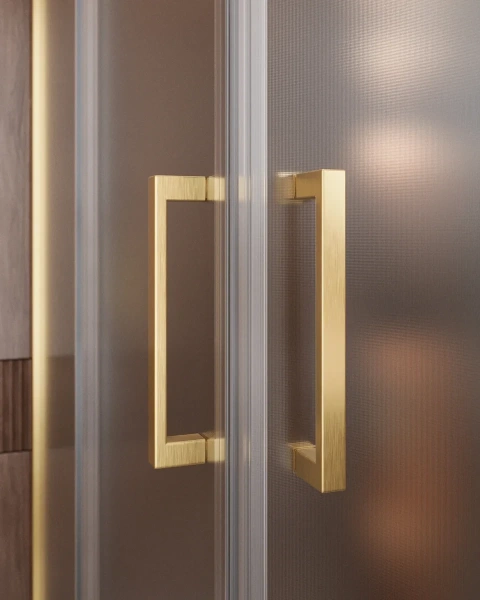 душевой уголок cezares molveno molveno-ah-21-90+20-p-boro 110x90 см, профиль золотой матовый, стекло текстурное