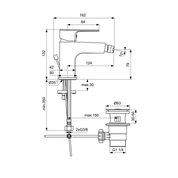 смеситель ideal standard cerafine d bc691aa для биде, с донным клапаном, хром