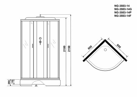 душевая кабина niagara classic 80x80 ng-3503-14g с гидромассажем